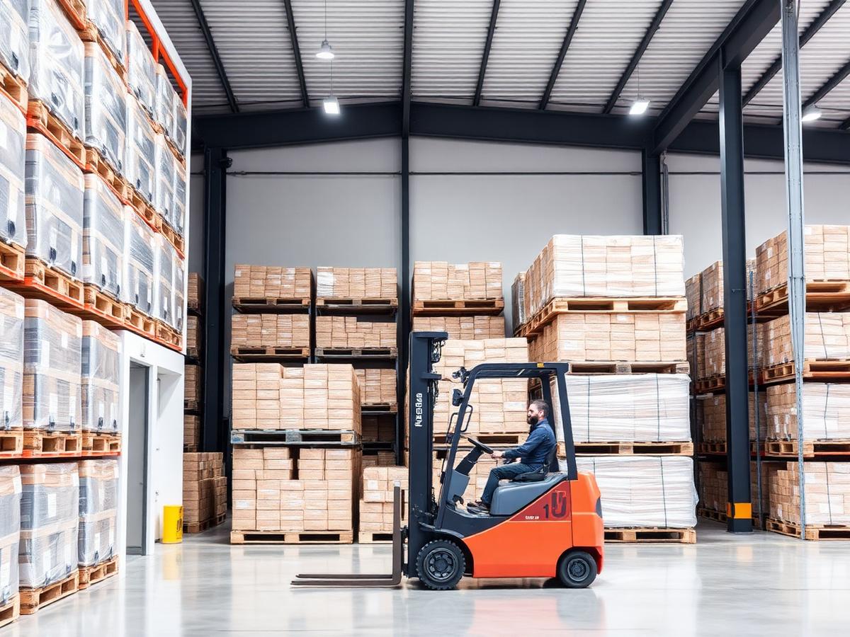 Cargo pallets organised inside a logistics warehouse