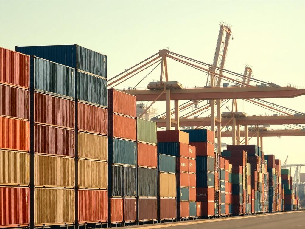 Shipping containers stacked at a port terminal