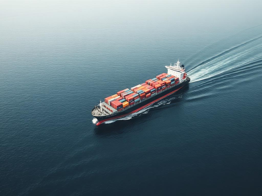 Container ship crossing open sea